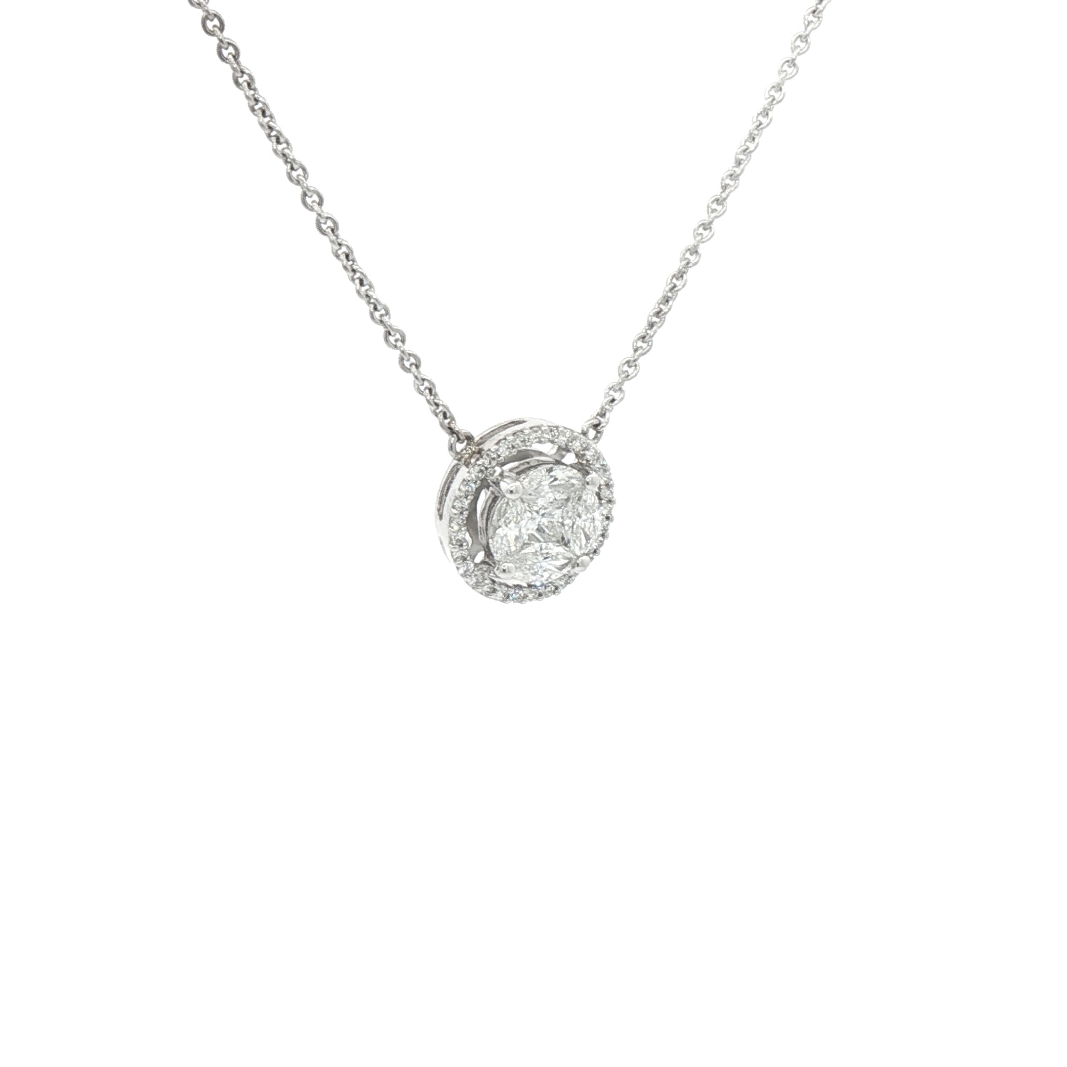 1.00ct Natural DiamondInvisible Set Halo Pendant in 18ct White Gold