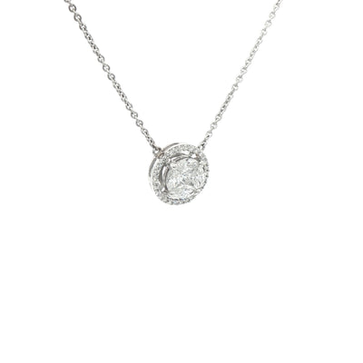 1.00ct Natural DiamondInvisible Set Halo Pendant in 18ct White Gold