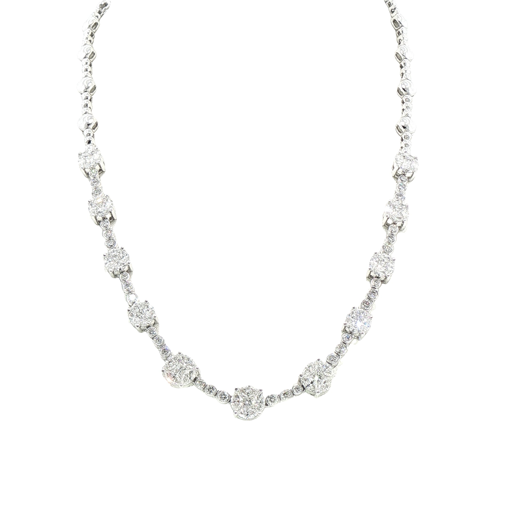 2.80ct F vs Natural Multi Stone Diamond Set Cluster Necklet in 18ct White Gold
