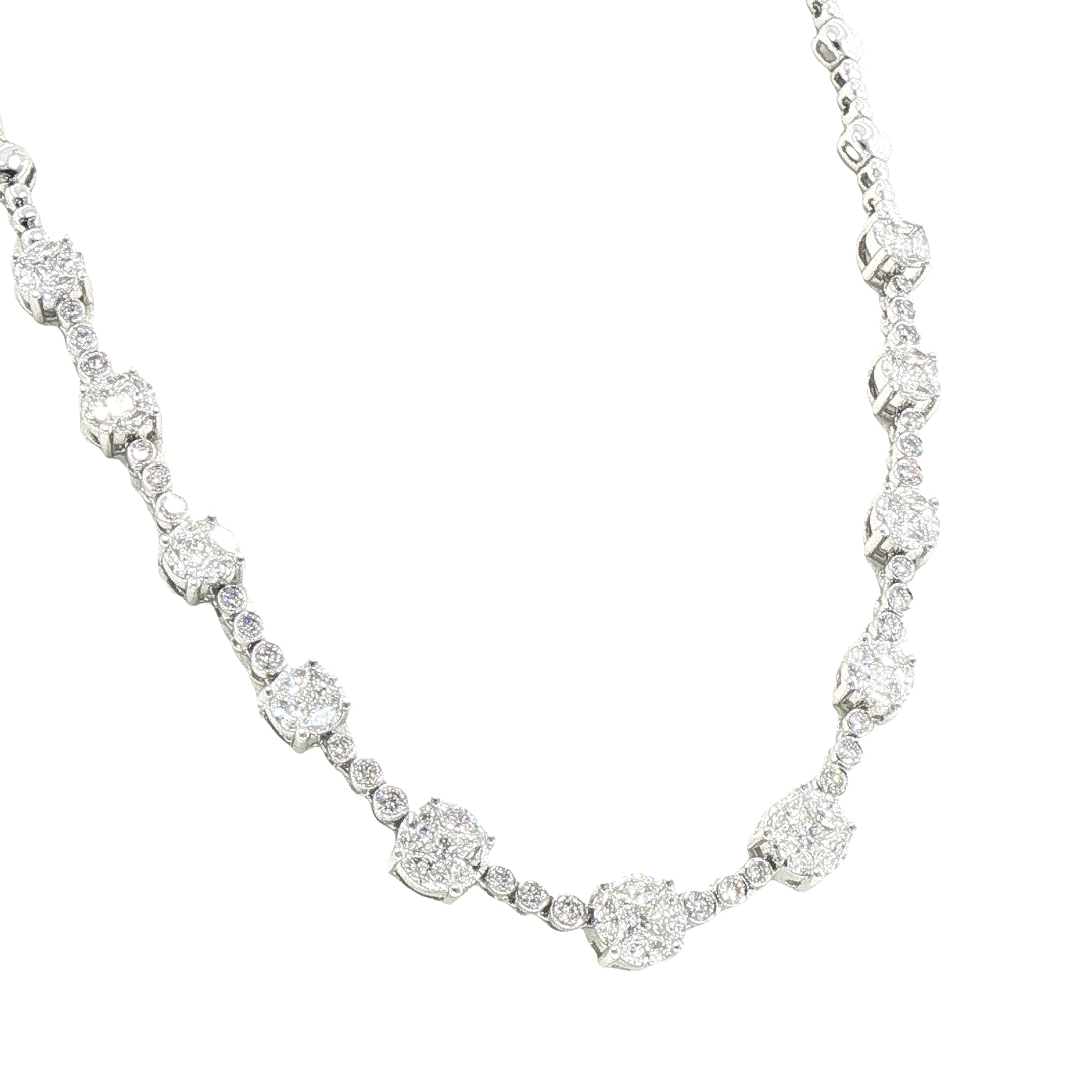 2.80ct F vs Natural Multi Stone Diamond Set Cluster Necklet in 18ct White Gold