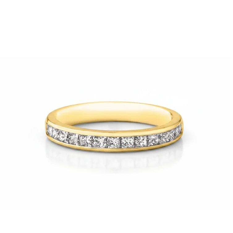0.75ct Fvs 3mm Princess Cut Channel Set Natural Diamond  Wedding Band In 18ct Yellow Gold