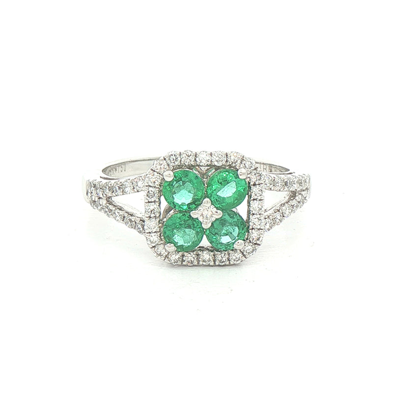 0.60ct Emerald and 0.45ct Diamond Dress Ring with Split Diamond Band