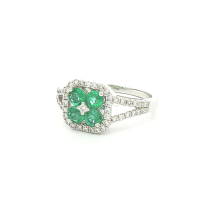 0.60ct Emerald and 0.45ct Diamond Dress Ring with Split Diamond Band