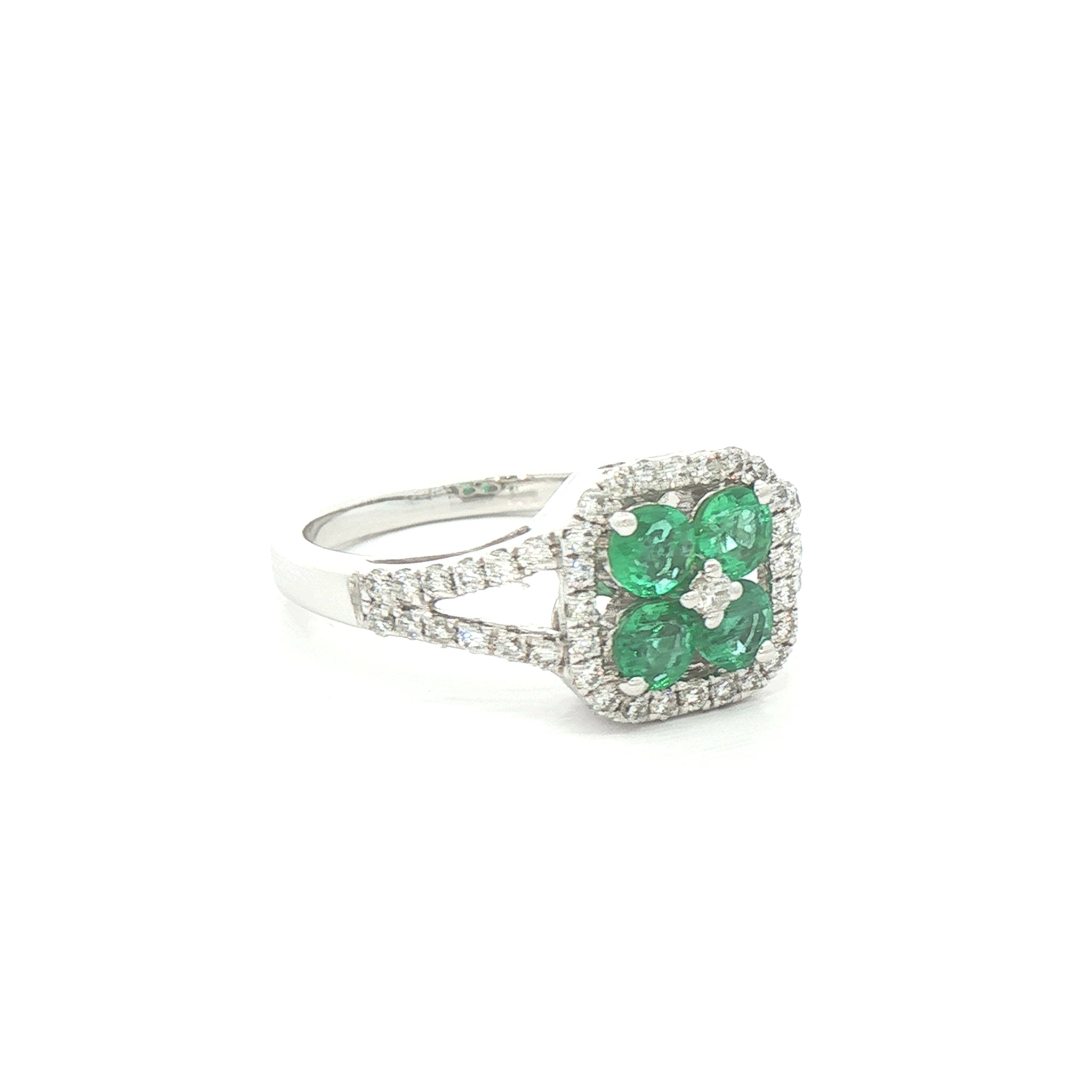 0.60ct Emerald and 0.45ct Diamond Dress Ring with Split Diamond Band