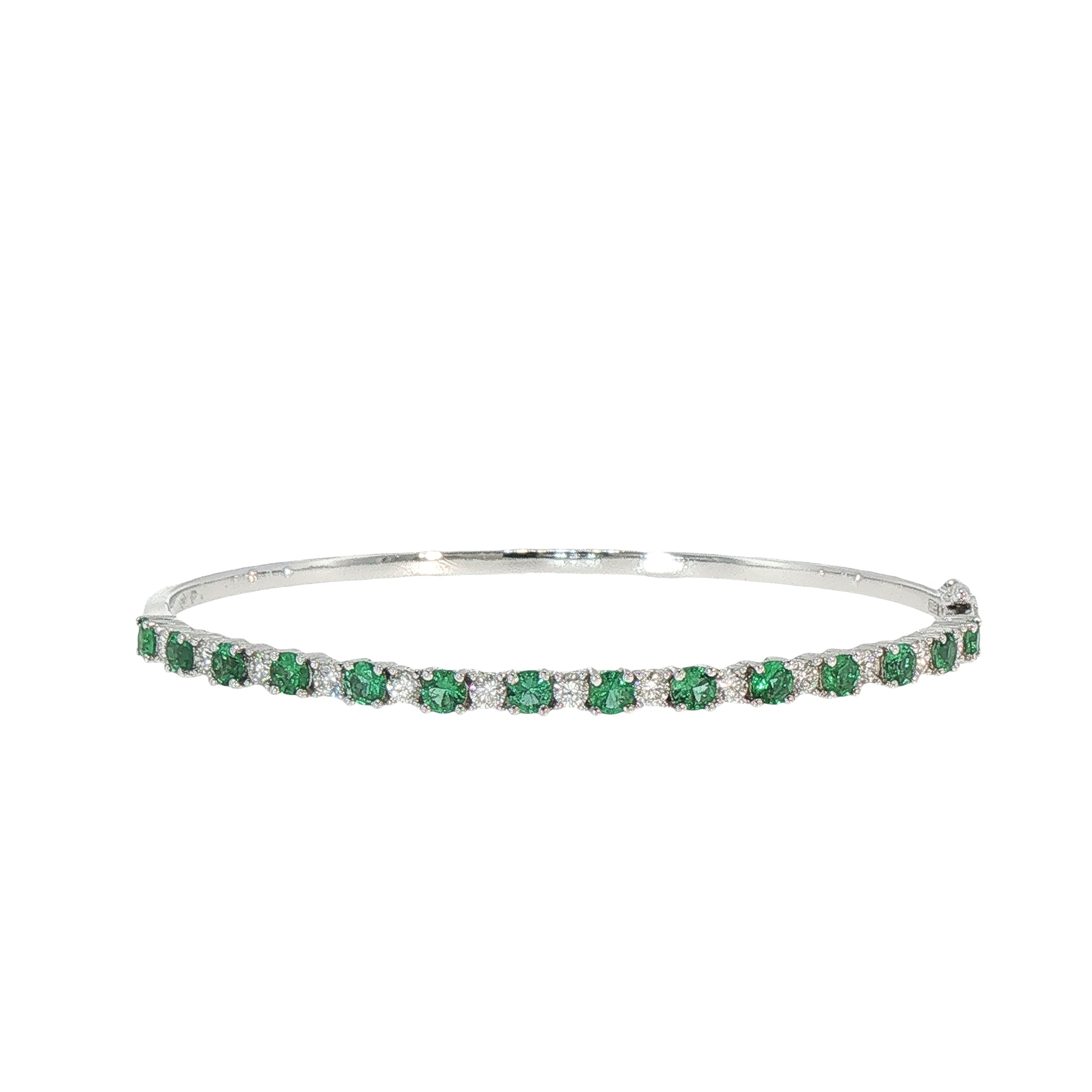 18ct White Gold Emerald and Natural Diamond Bangle