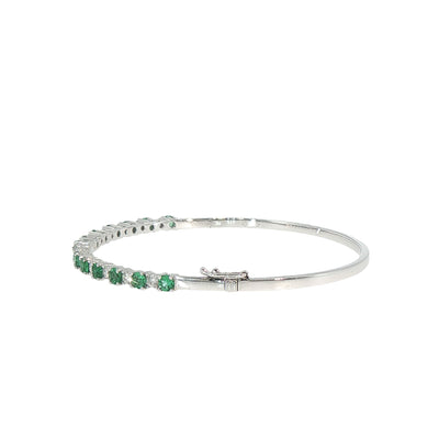 18ct White Gold Emerald and Natural Diamond Bangle