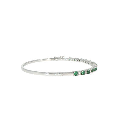 18ct White Gold Emerald and Natural Diamond Bangle