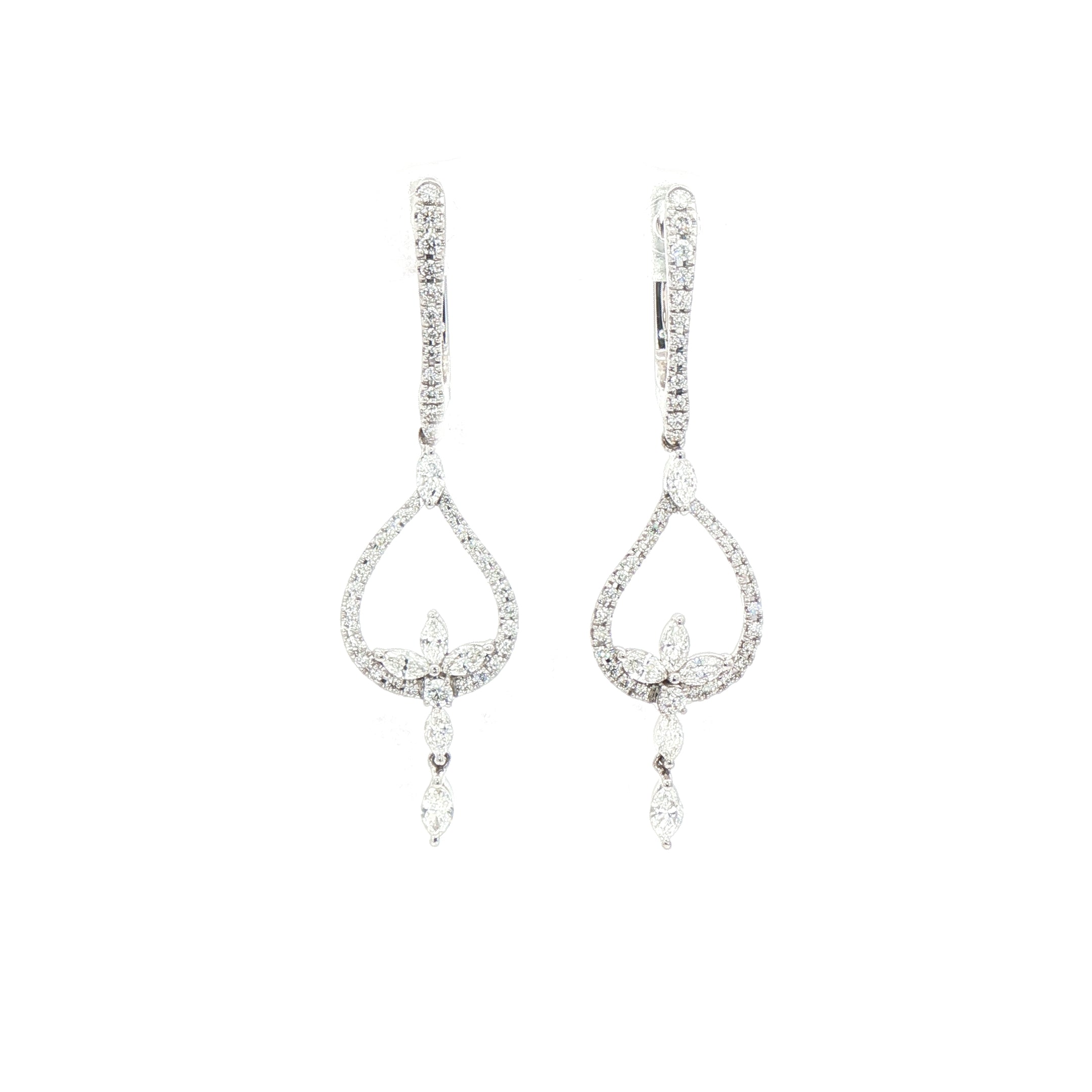 1.34ct Natural Diamond Fancy Marquise Drop Earrings in 18ct White Gold