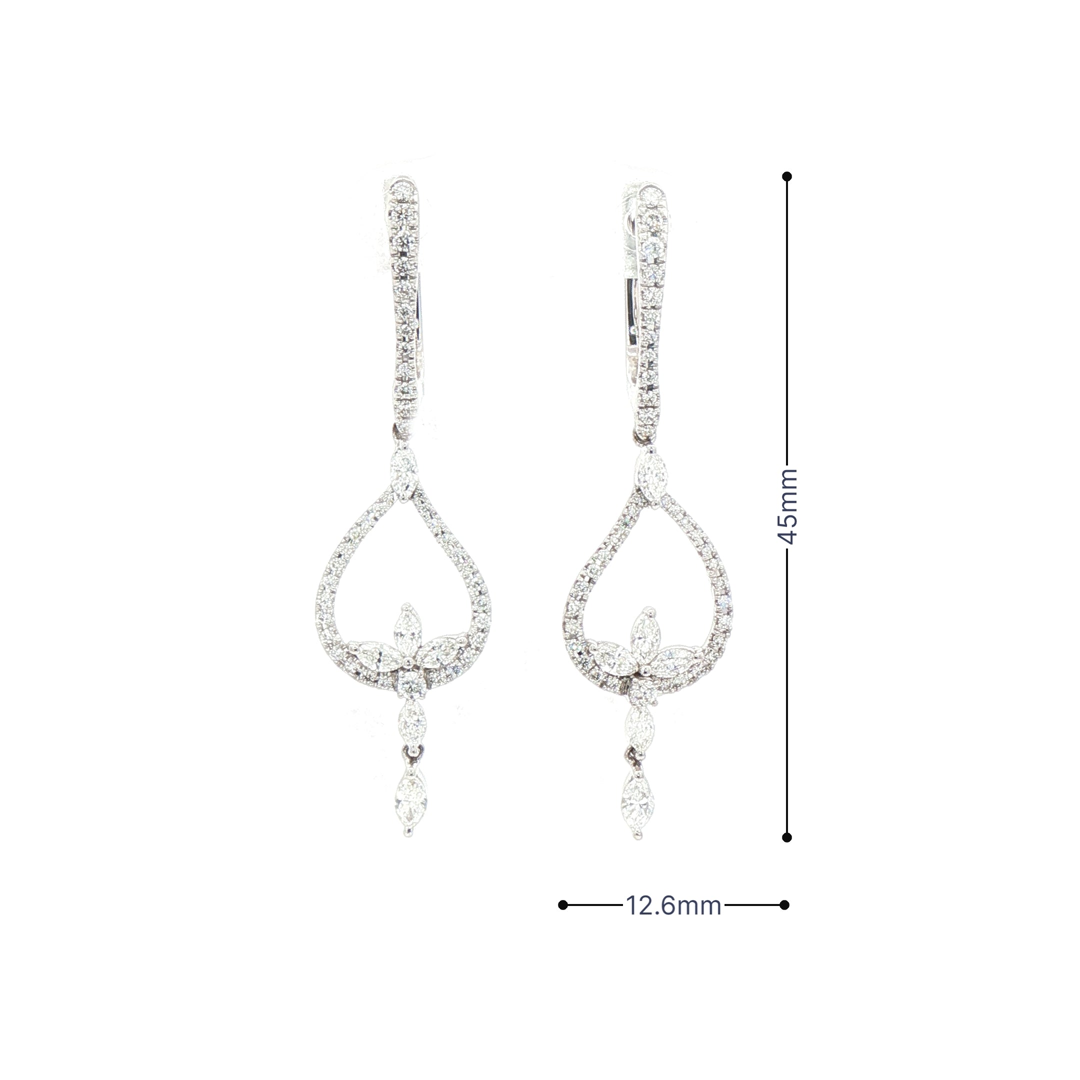 1.34ct Natural Diamond Fancy Marquise Drop Earrings in 18ct White Gold