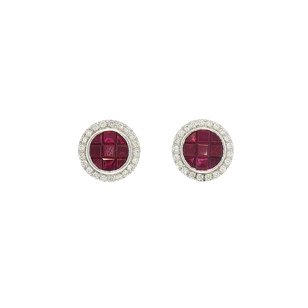 Ruby and Natural Diamond Cluster Stud Earrings in 18ct White Gold