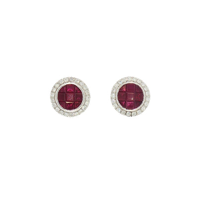 Ruby and Natural Diamond Cluster Stud Earrings in 18ct White Gold