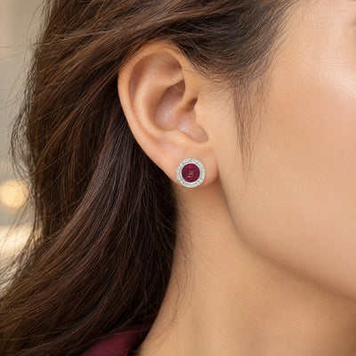 Ruby and Natural Diamond Cluster Stud Earrings in 18ct White Gold