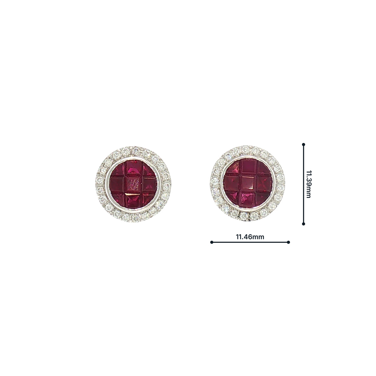 Ruby and Natural Diamond Cluster Stud Earrings in 18ct White Gold
