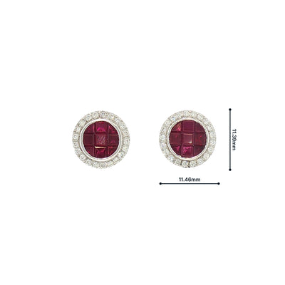 Ruby and Natural Diamond Cluster Stud Earrings in 18ct White Gold
