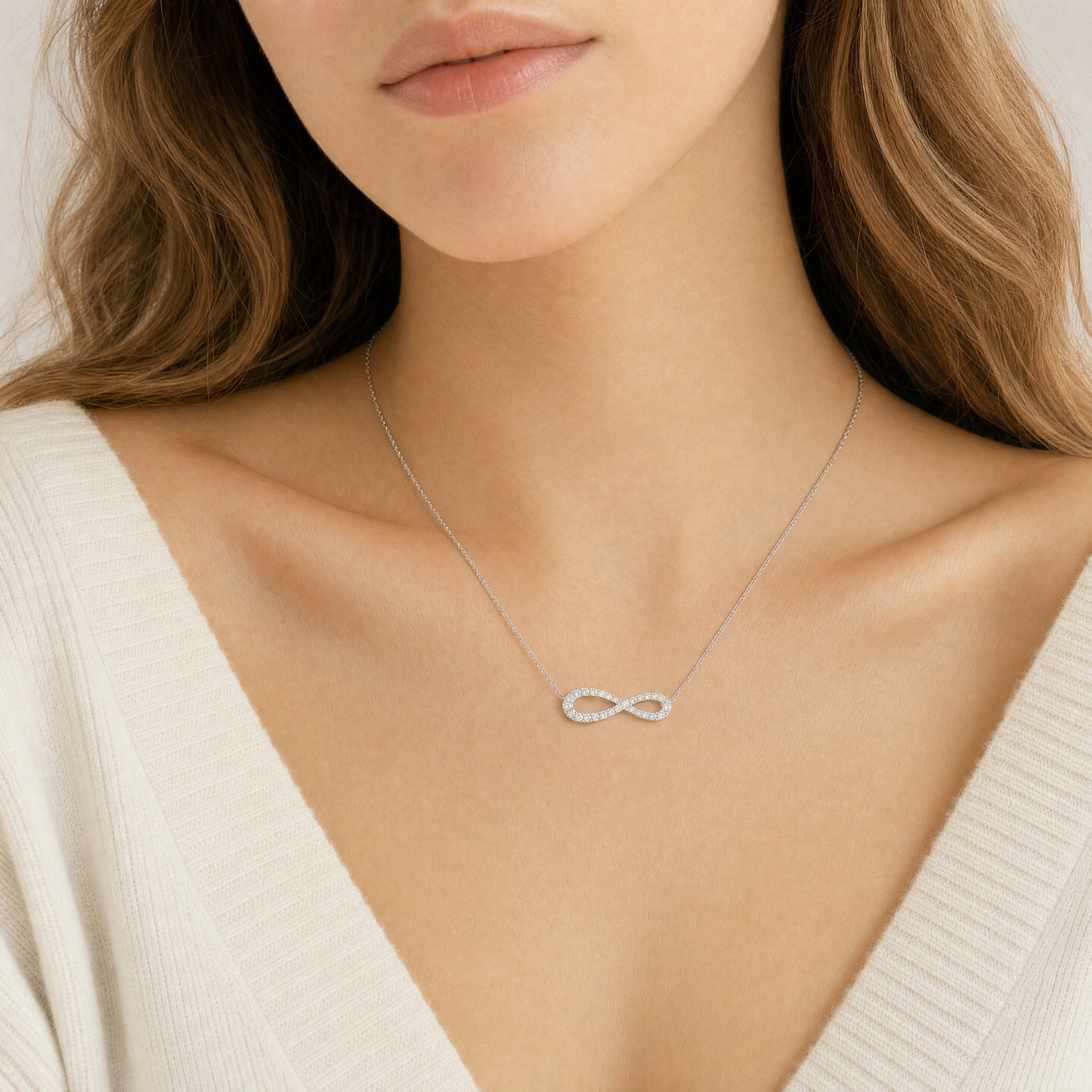 0.48ct Natural Diamond Infinity Necklace in 18ct White Gold