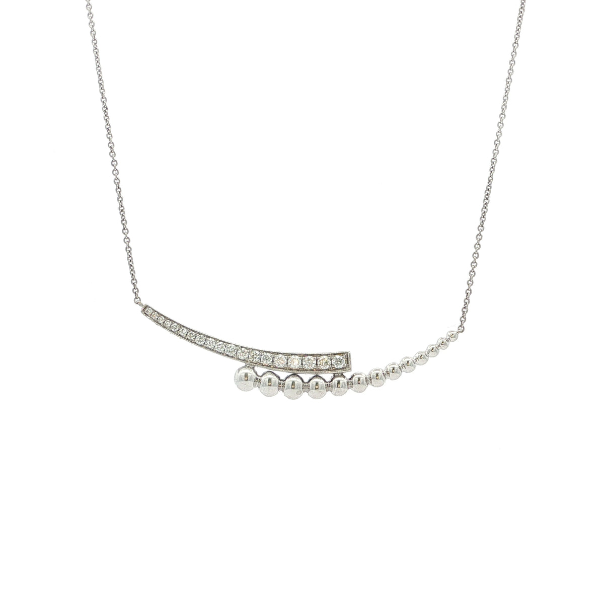 Double Beaded Crescent Natural Diamond Pendant in 18ct White Gold