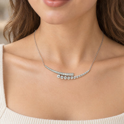 Double Beaded Crescent Natural Diamond Pendant in 18ct White Gold