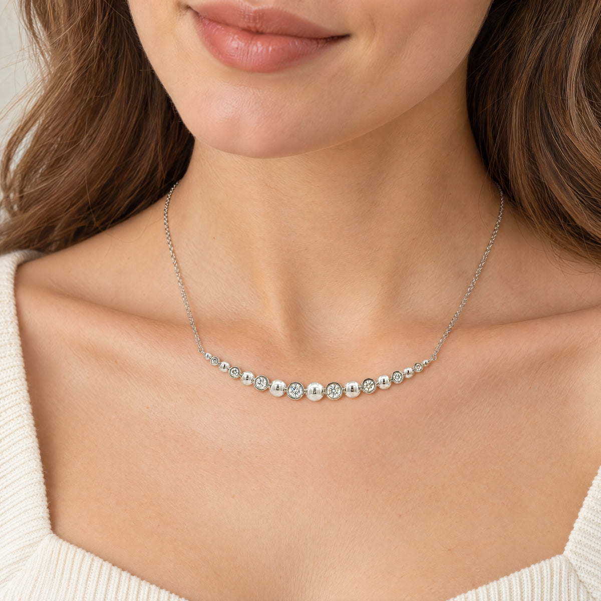 Crescent Shape Bezel 0.18ct Natural Diamond Pendant in 18ct White Gold