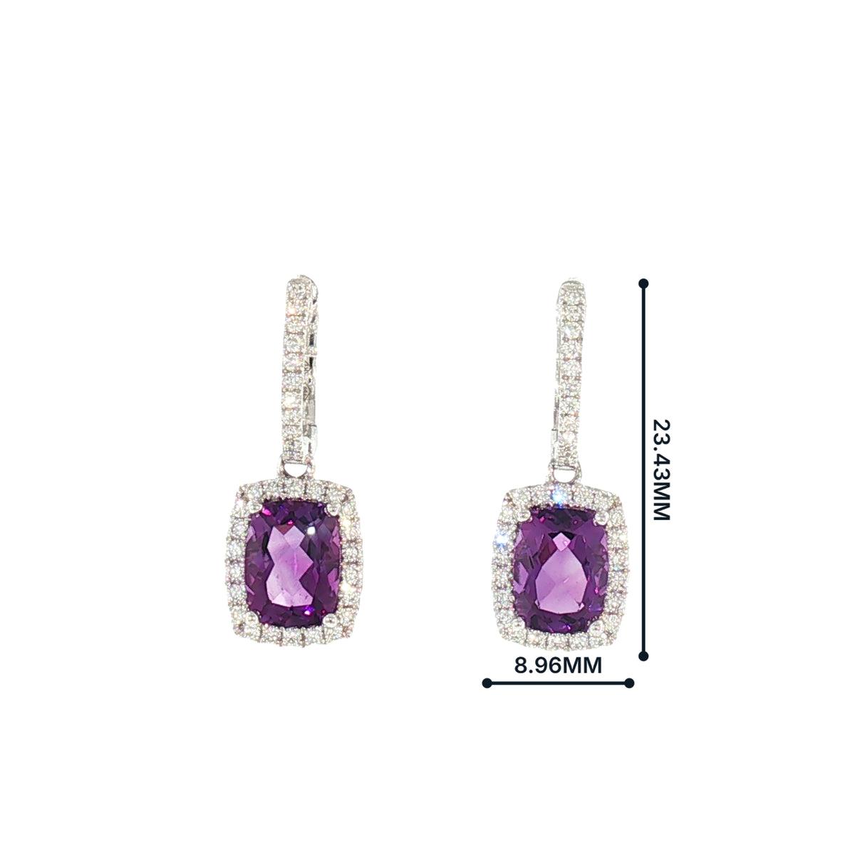 Amethyst and Natural Diamond Halo Drop Earrings 18ct White Gold
