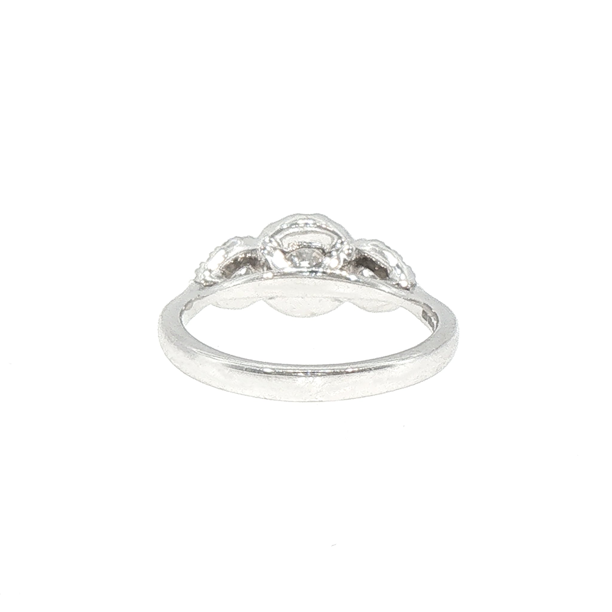 0.81ct E Vs2 Natural Diamond Three Stone Round & Pear Halo in 18ct White Gold