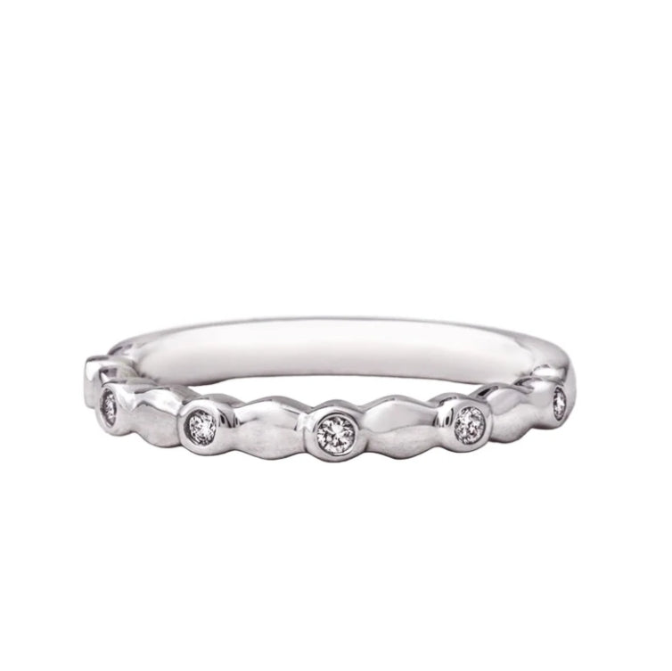 0.06ct 2mm Random Bezel Set Natural Diamond Wedding Band In 18ct White Gold