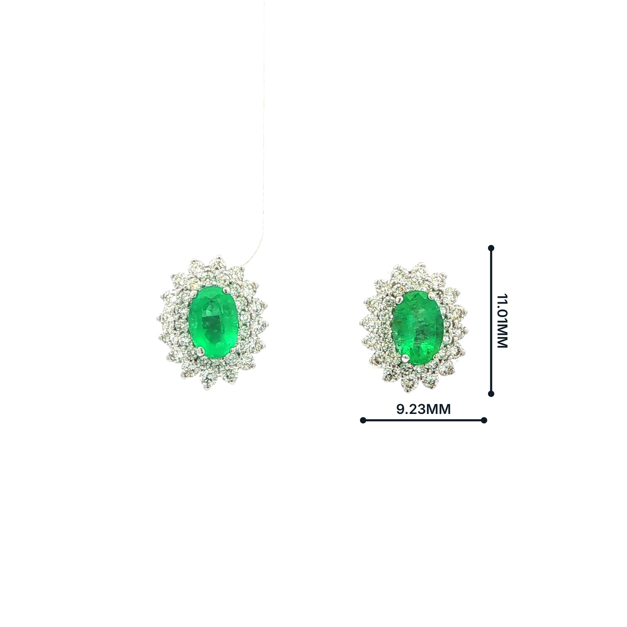 1.1ct Oval Emerald & 0.70ct Natural Diamond Double Halo Earrings in 18ct White Gold