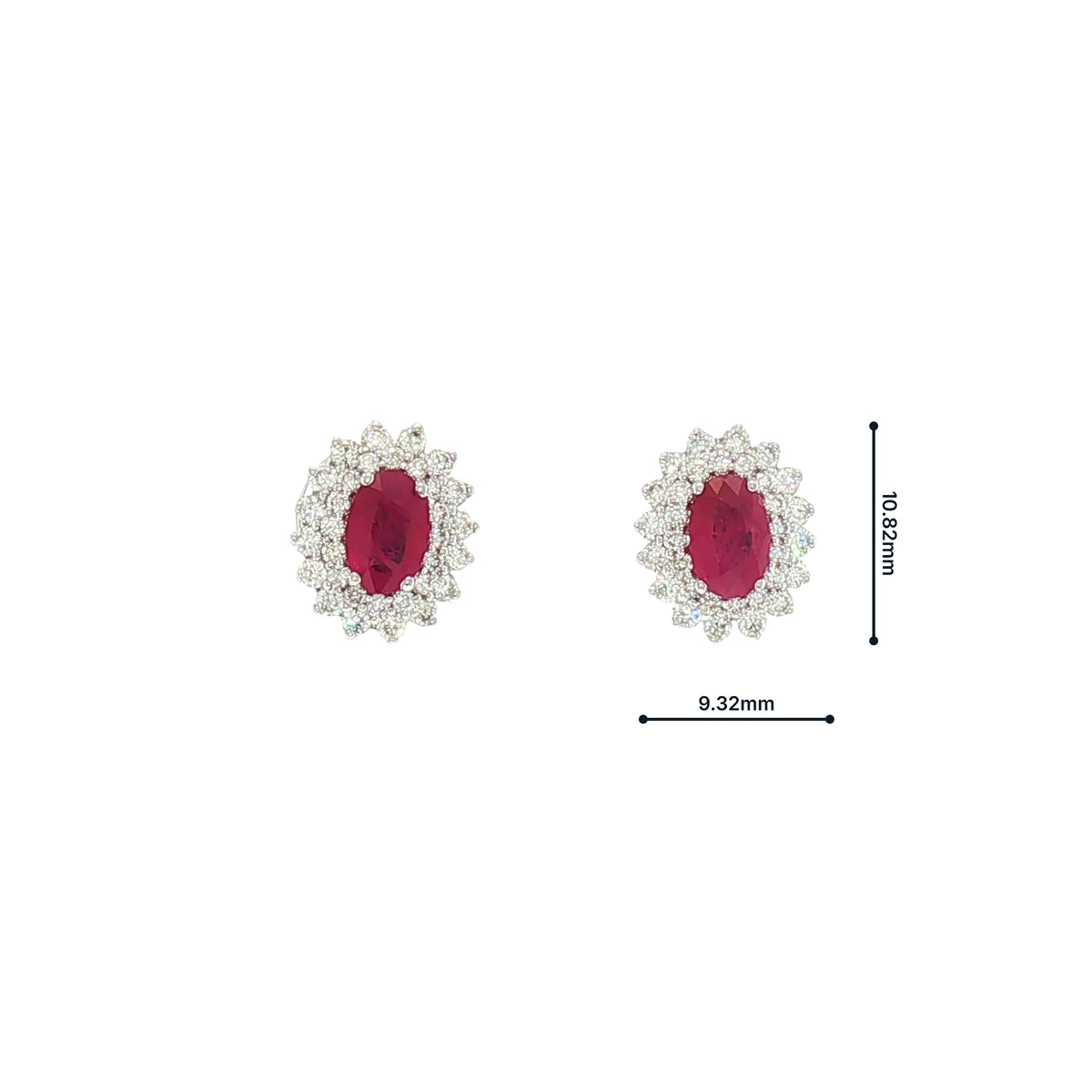Oval Ruby and Natural Diamond Double Halo Earrings in 18ct White Gold