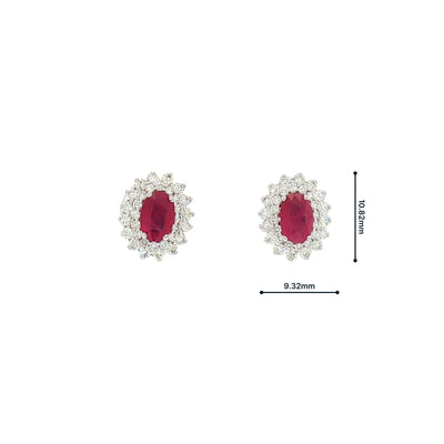 Oval Ruby and Natural Diamond Double Halo Earrings in 18ct White Gold