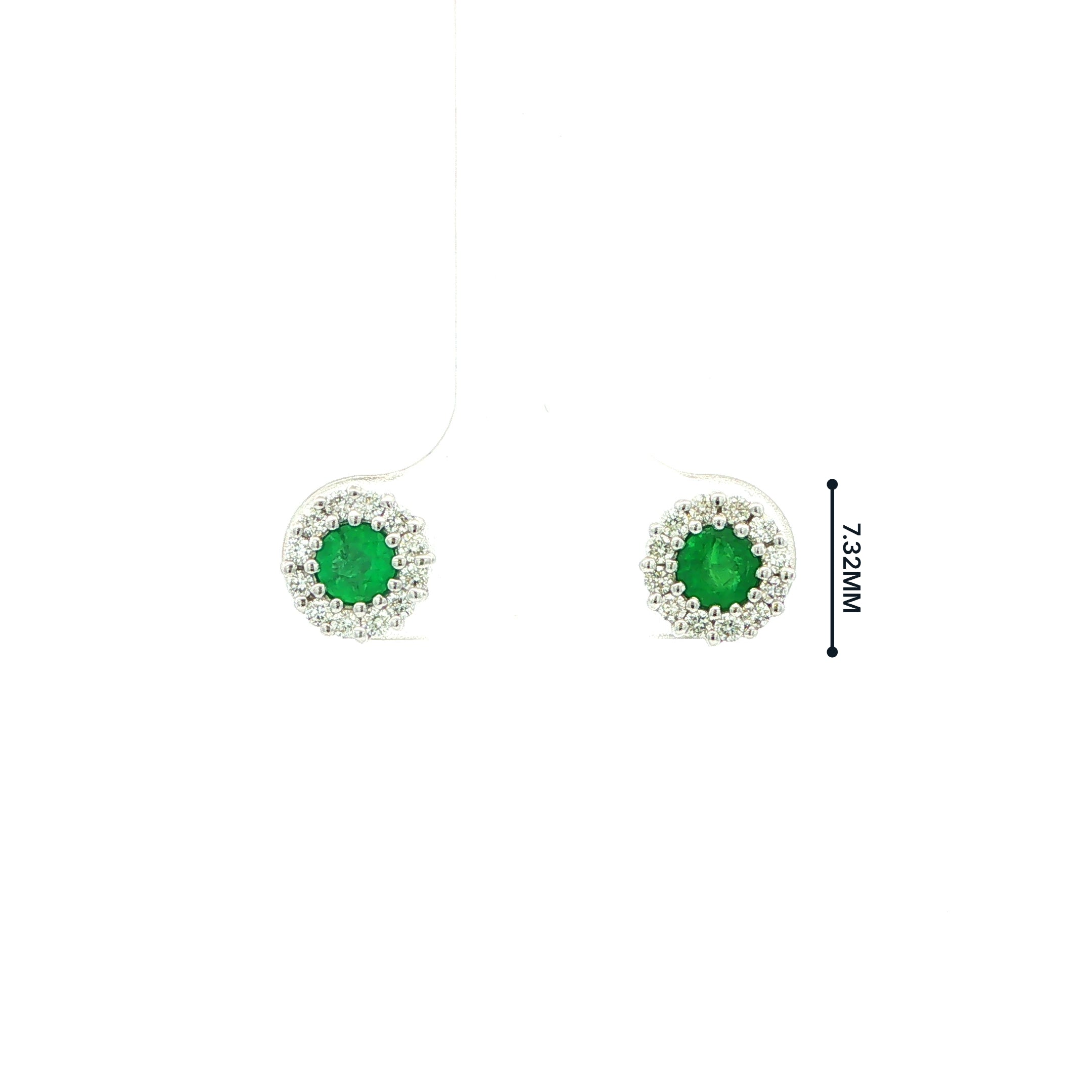 0.60ct Round Emerald & 0.28ct Natural Diamond Stud Earrings in 18ct White Gold