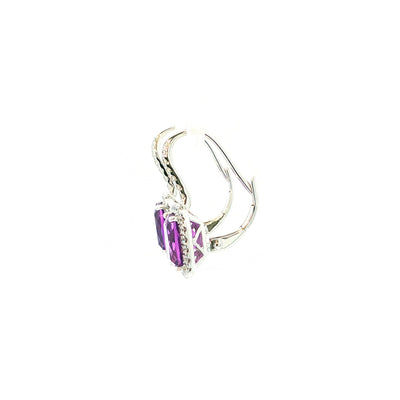 2.75ct Amethyst & 0.48ct Natural Diamond Halo Drop Earrings in 18ct White Gold