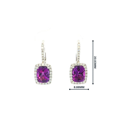 2.75ct Amethyst & 0.48ct Natural Diamond Halo Drop Earrings in 18ct White Gold