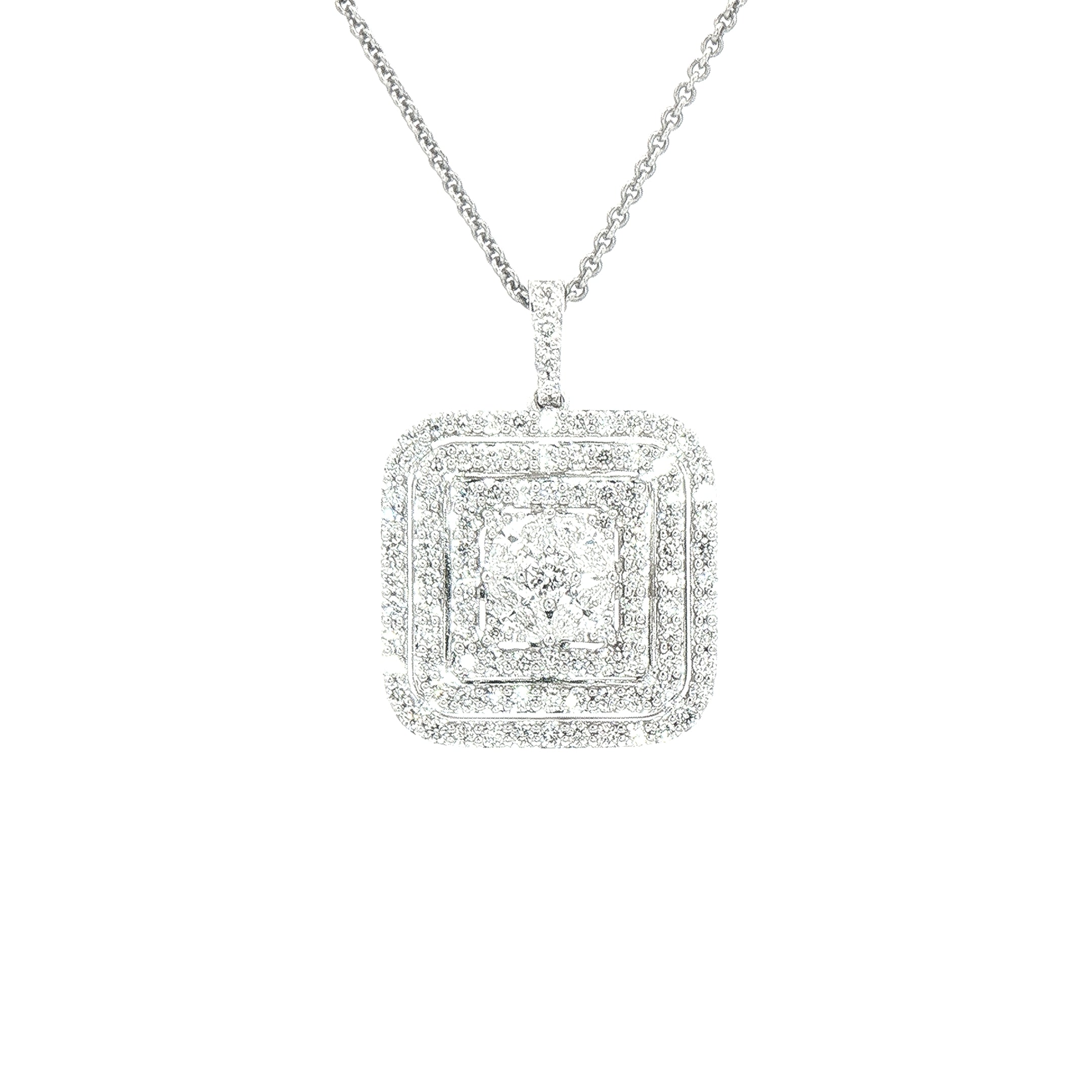 2.08ct Natural Brilliant-Cut & Marquise Diamond Square Triple Halo Pendant in 18ct White Gold