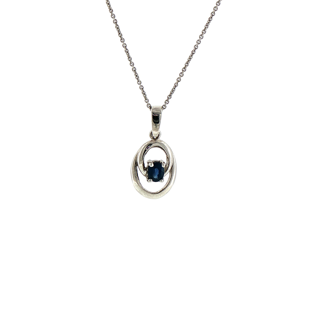 Sapphire Oval Pendant and Chain in 9ct White Gold