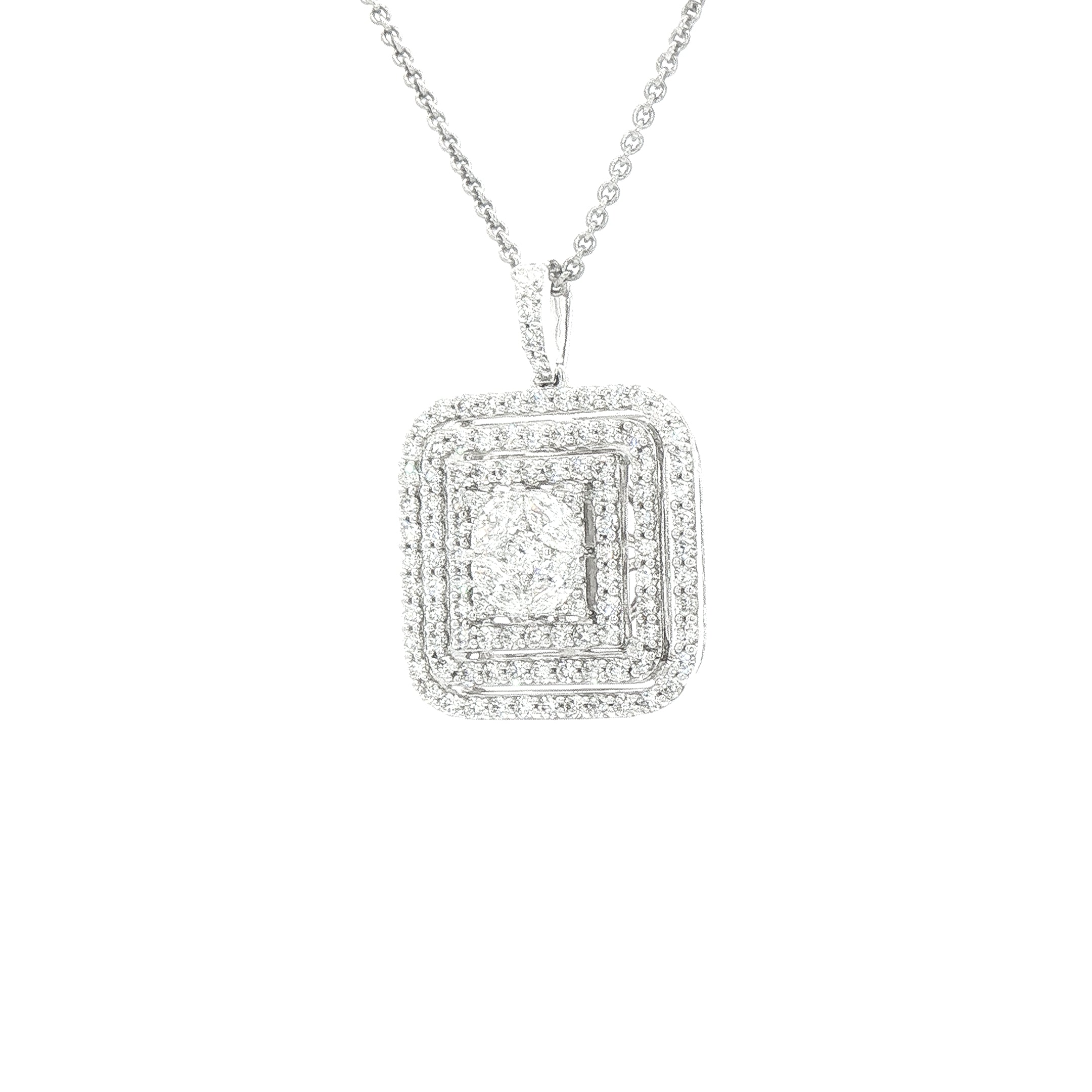 2.08ct Natural Brilliant-Cut & Marquise Diamond Square Triple Halo Pendant in 18ct White Gold