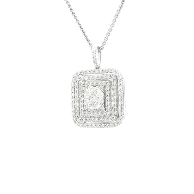 2.08ct Natural Brilliant-Cut & Marquise Diamond Square Triple Halo Pendant in 18ct White Gold