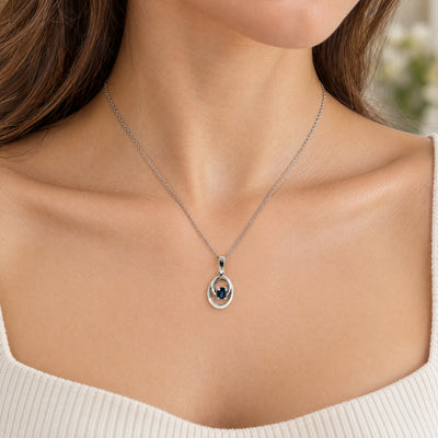 Sapphire Oval Pendant and Chain in 9ct White Gold