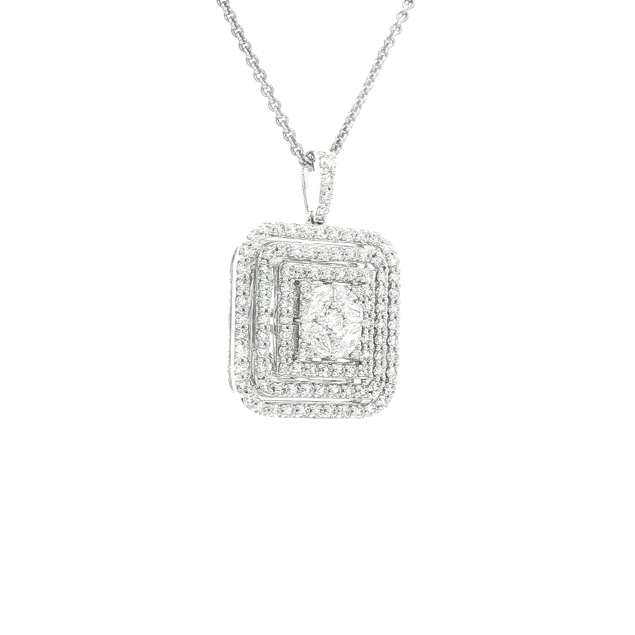 2.08ct Natural Brilliant-Cut & Marquise Diamond Square Triple Halo Pendant in 18ct White Gold