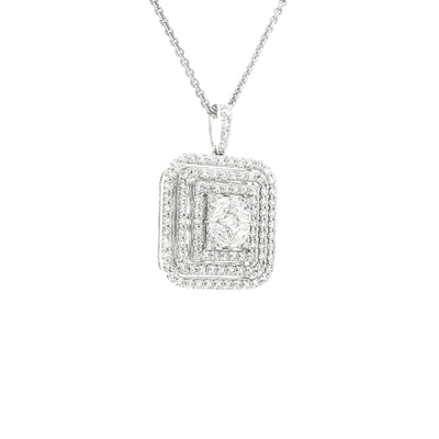 2.08ct Natural Brilliant-Cut & Marquise Diamond Square Triple Halo Pendant in 18ct White Gold