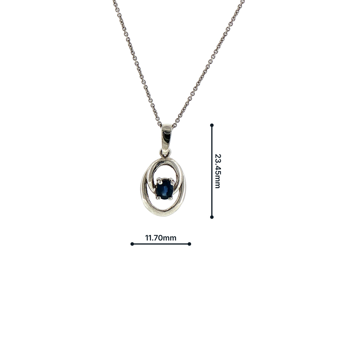 Sapphire Oval Pendant and Chain in 9ct White Gold