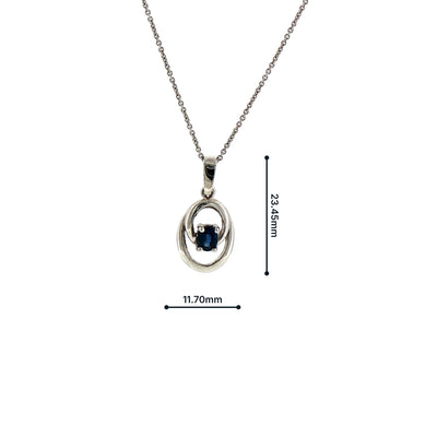 Sapphire Oval Pendant and Chain in 9ct White Gold