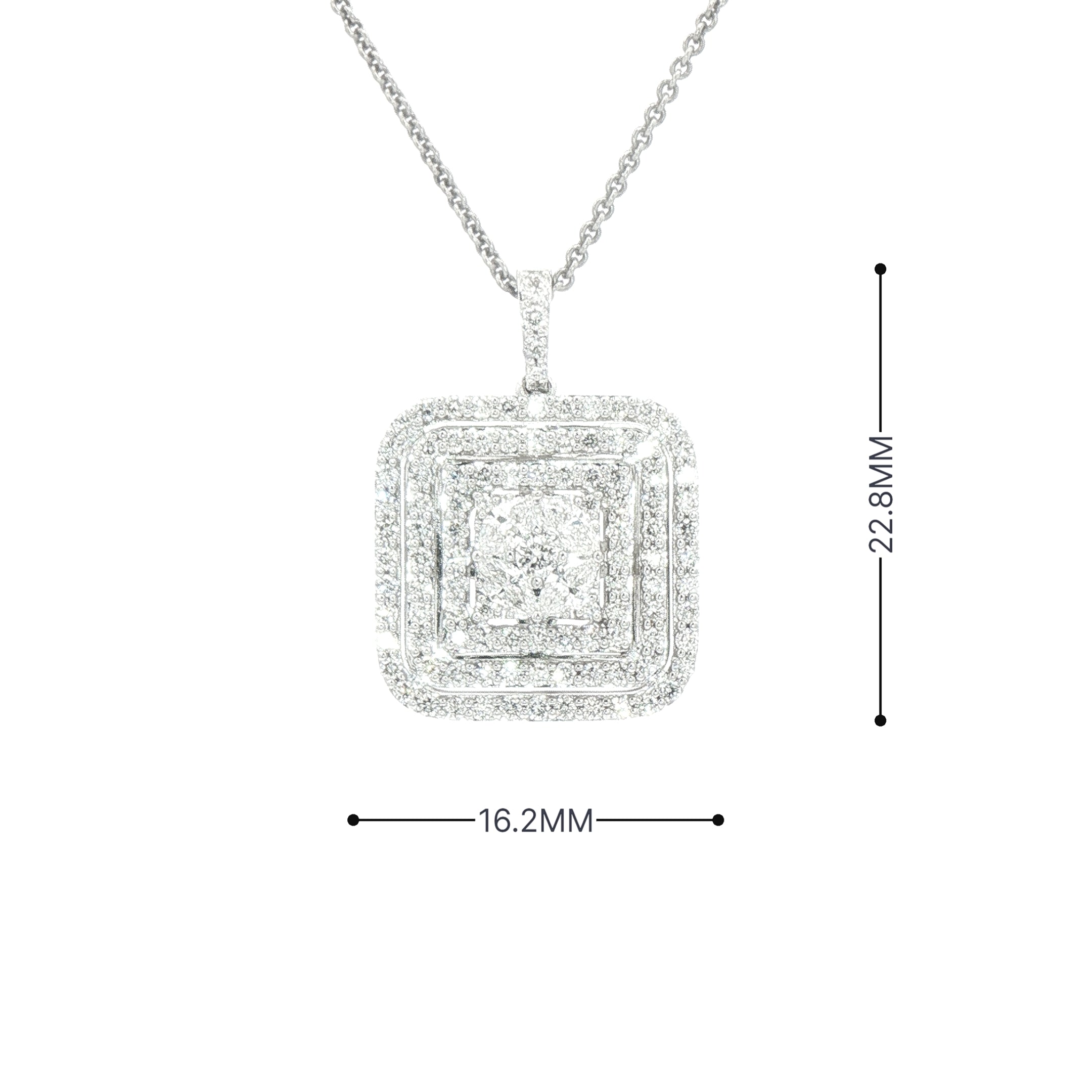 2.08ct Natural Brilliant-Cut & Marquise Diamond Square Triple Halo Pendant in 18ct White Gold