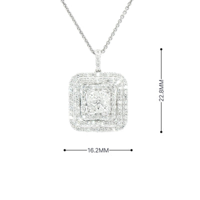 2.08ct Natural Brilliant-Cut & Marquise Diamond Square Triple Halo Pendant in 18ct White Gold