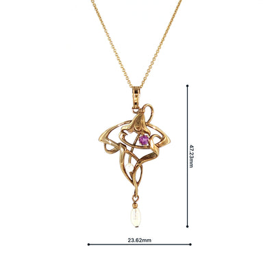 Art Deco Style Amethyst and Pearl Pendant on chain in 9ct Yellow Gold