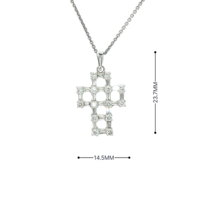 Brilliant Cut 0.37ct & Baguete Cut 0.53ct Natural Diamond Open Cross Pendant in 18ct White Gold