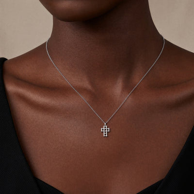 Brilliant Cut 0.37ct & Baguete Cut 0.53ct Natural Diamond Open Cross Pendant in 18ct White Gold