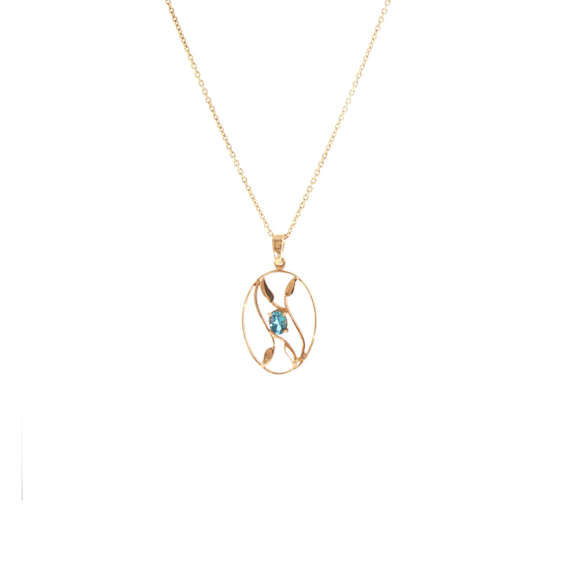 Oval Blue Topaz Pendant in 9ct Yellow Gold