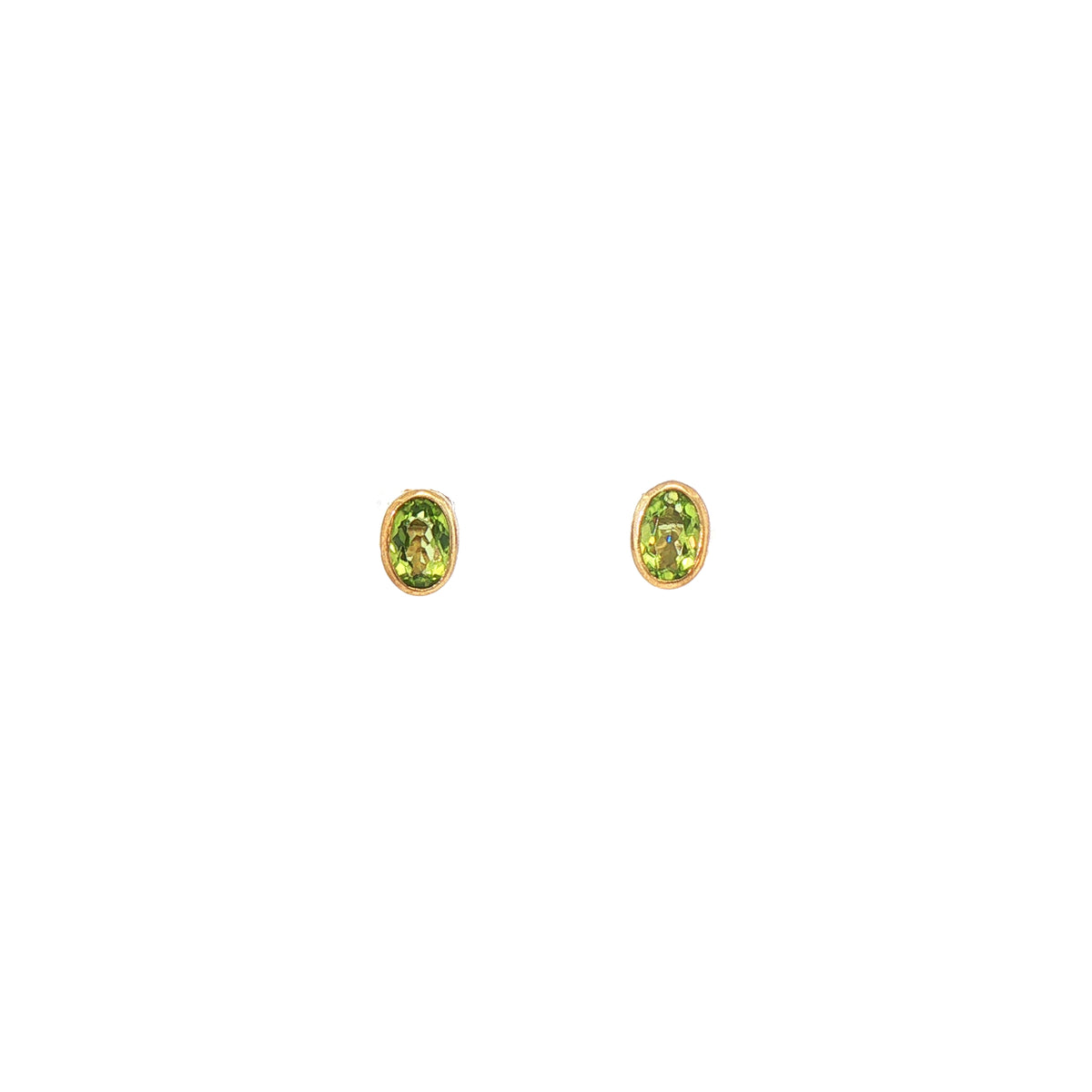 Rub Over Natural Peridot Stud Earrings in 9ct Yellow Gold