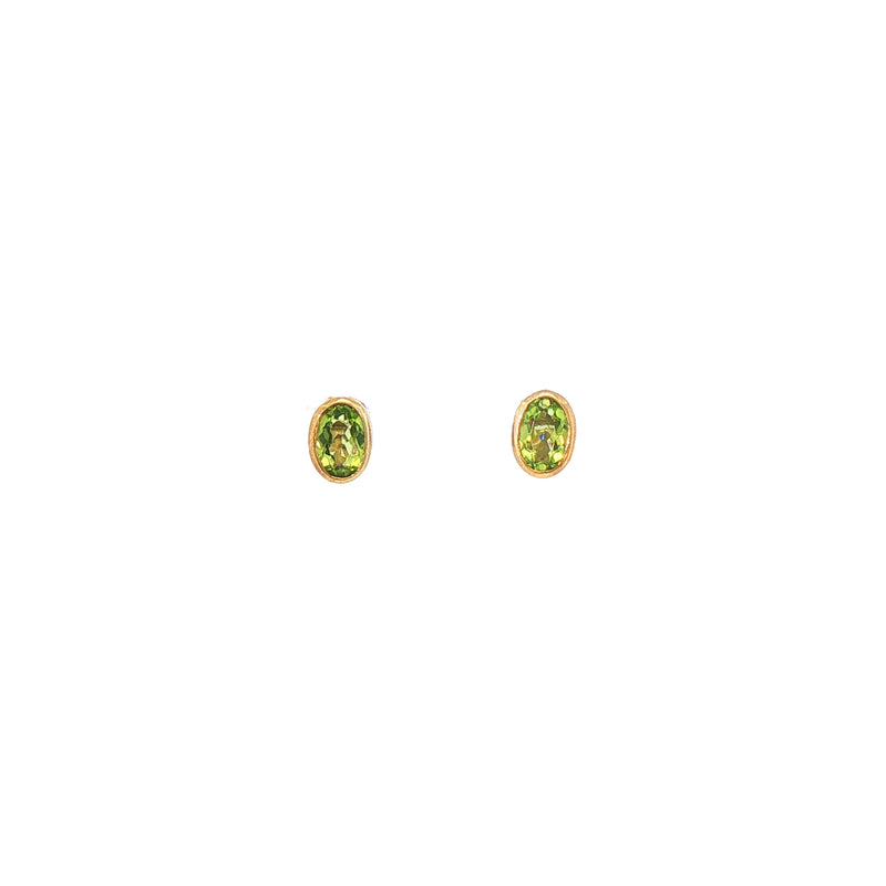 Rub Over Natural Peridot Stud Earrings in 9ct Yellow Gold