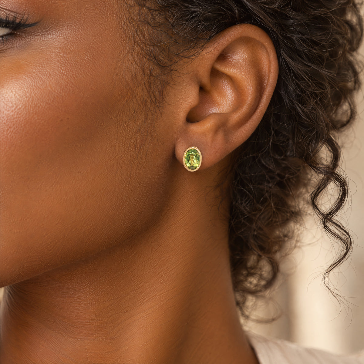 Rub Over Natural Peridot Stud Earrings in 9ct Yellow Gold