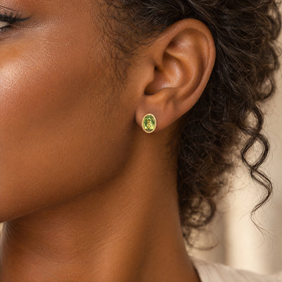 Rub Over Natural Peridot Stud Earrings in 9ct Yellow Gold
